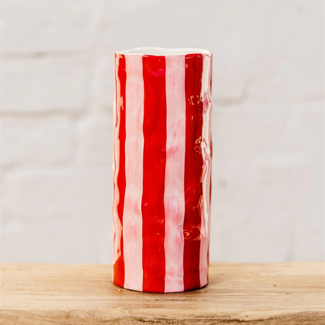 Red & Pink Stripe Vase Lrg