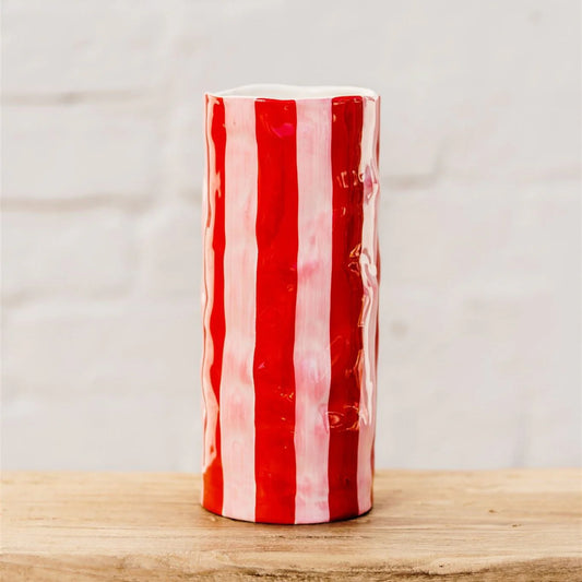 Red & Pink Stripe Vase Lrg