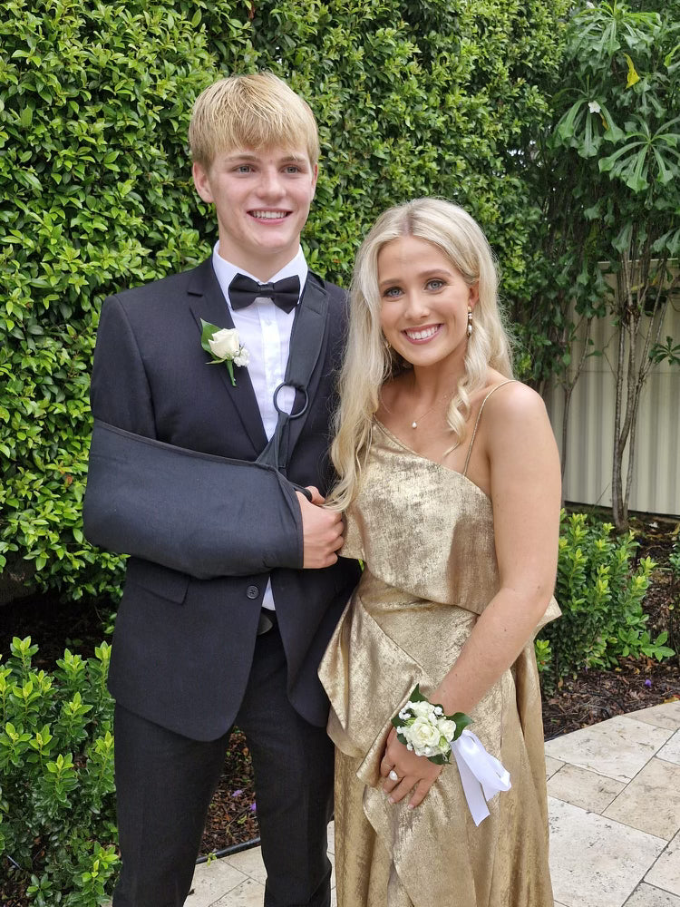 Corsage and buttonhole, ribbon band. Brisbane delivery. 