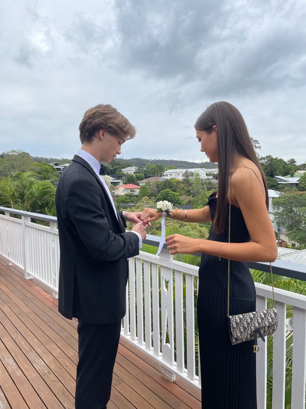Corsage, white ribbon. Brisbane delivery 